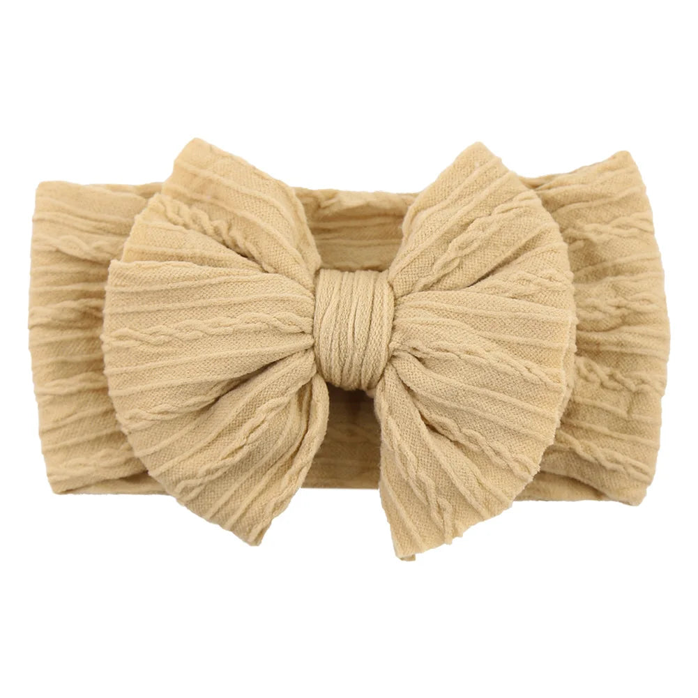 Solid Cable Bow Baby Headband – Soft Stretchy Nylon Turban