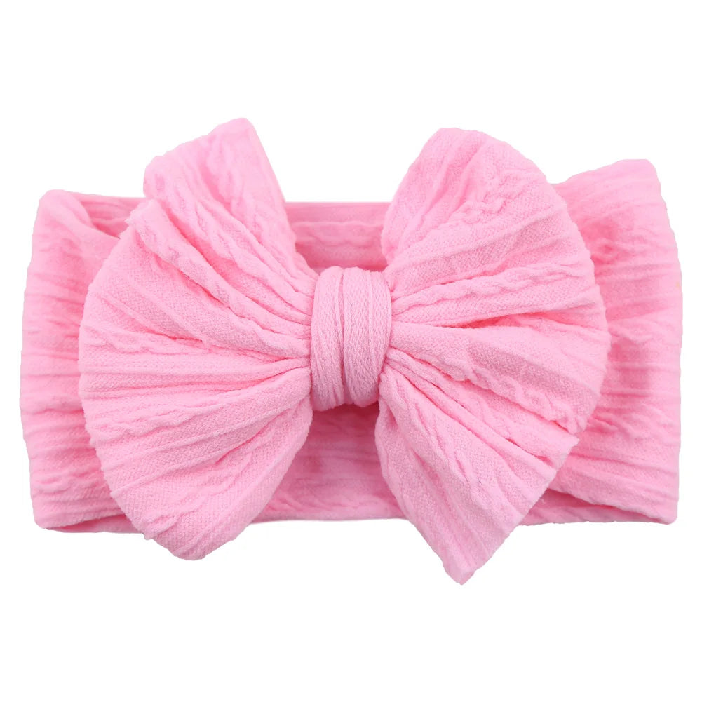 Solid Cable Bow Baby Headband – Soft Stretchy Nylon Turban