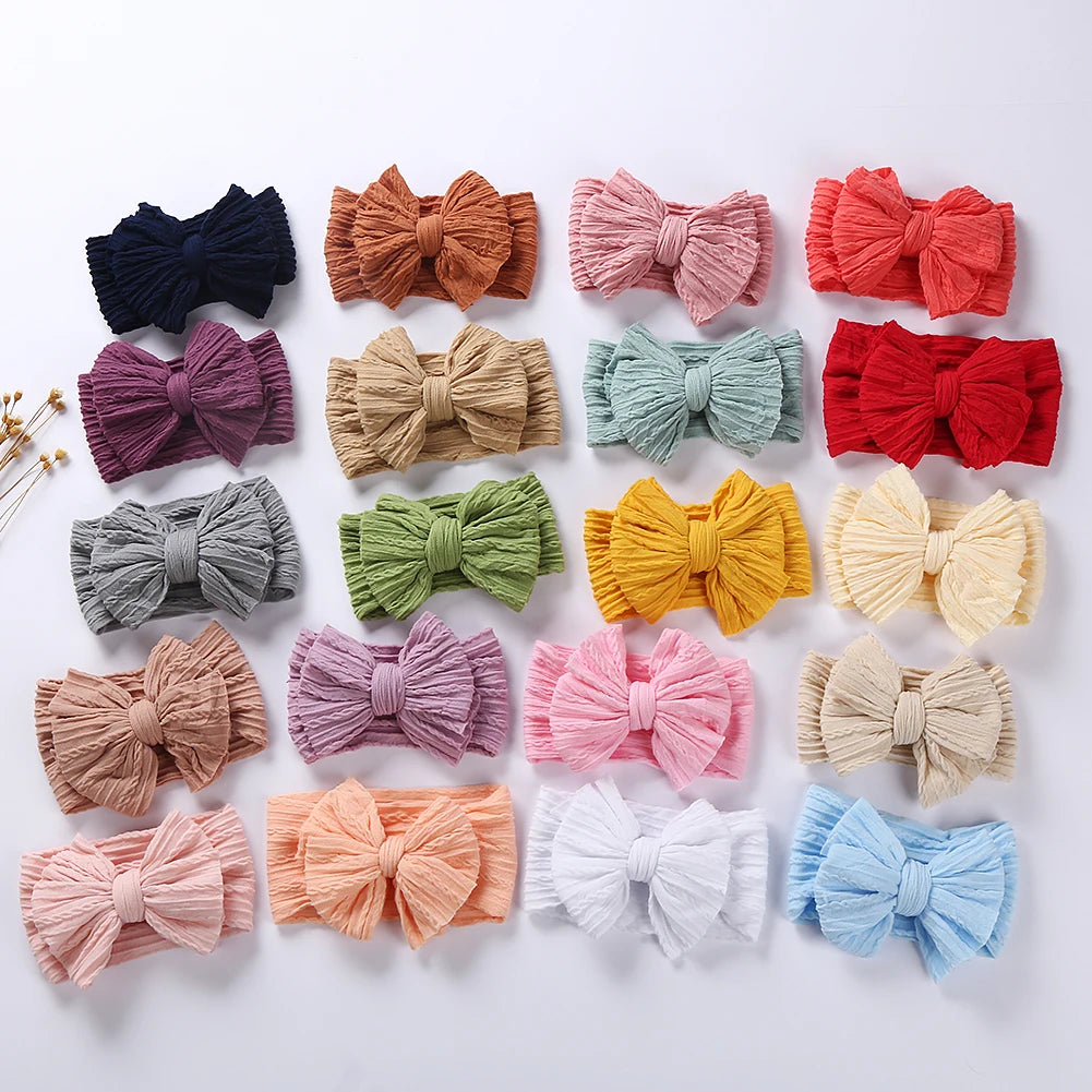 Solid Cable Bow Baby Headband – Soft Stretchy Nylon Turban
