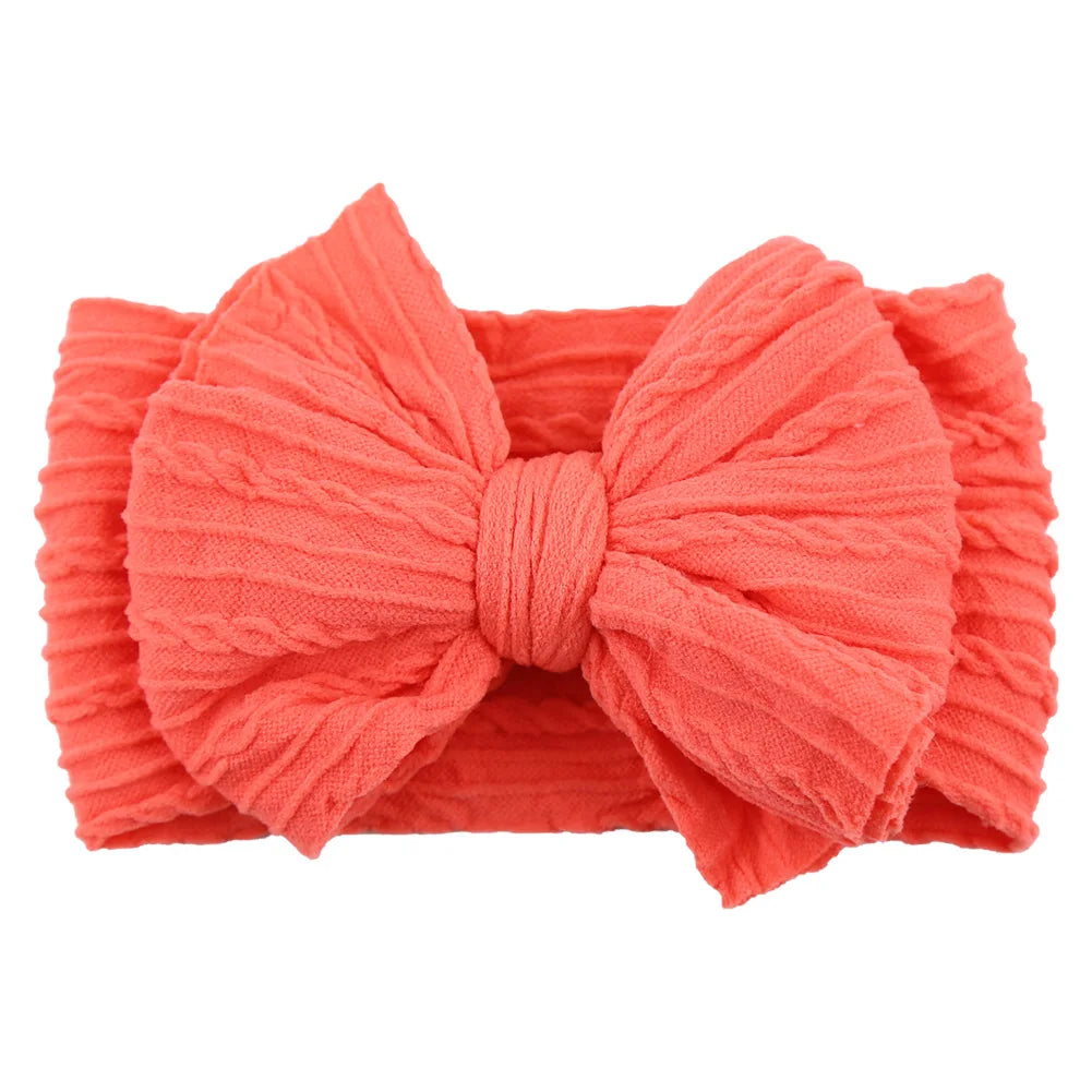 Solid Cable Bow Baby Headband – Soft Stretchy Nylon Turban