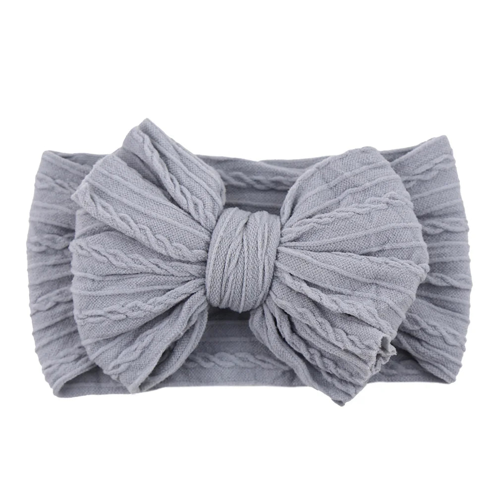 Solid Cable Bow Baby Headband – Soft Stretchy Nylon Turban