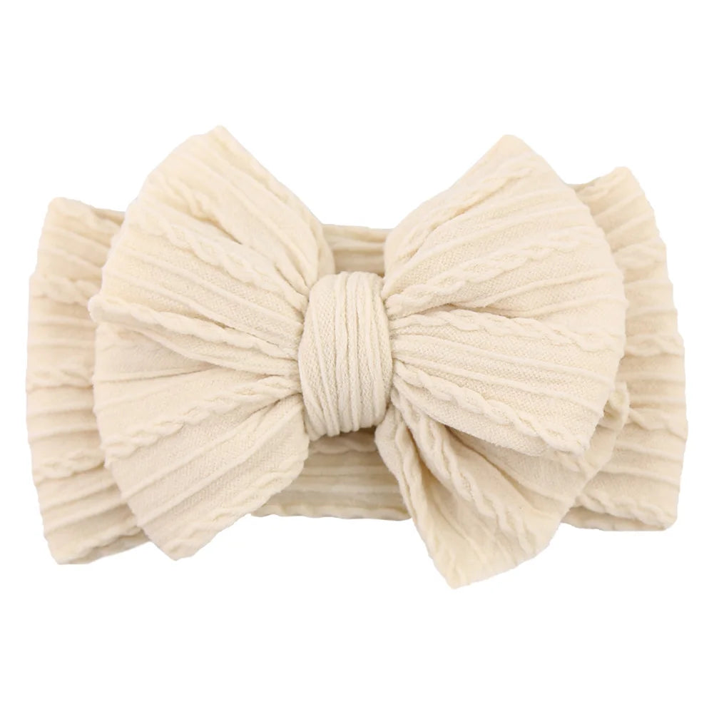 Solid Cable Bow Baby Headband – Soft Stretchy Nylon Turban