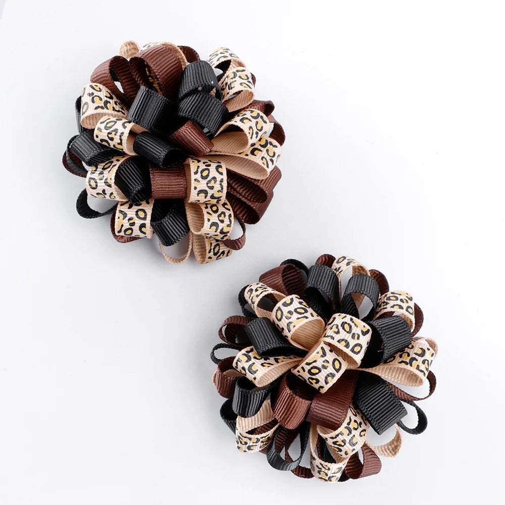 2Pcs Rainbow Hydrangea Flower Hair Clips – Kids Ribbon Ponytail Holders