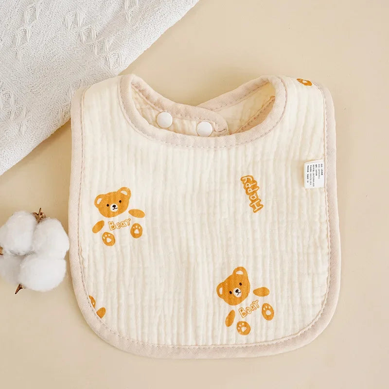 U-Shaped Cotton Baby Bib – Soft Gauze Burp Cloth with Animal Print
