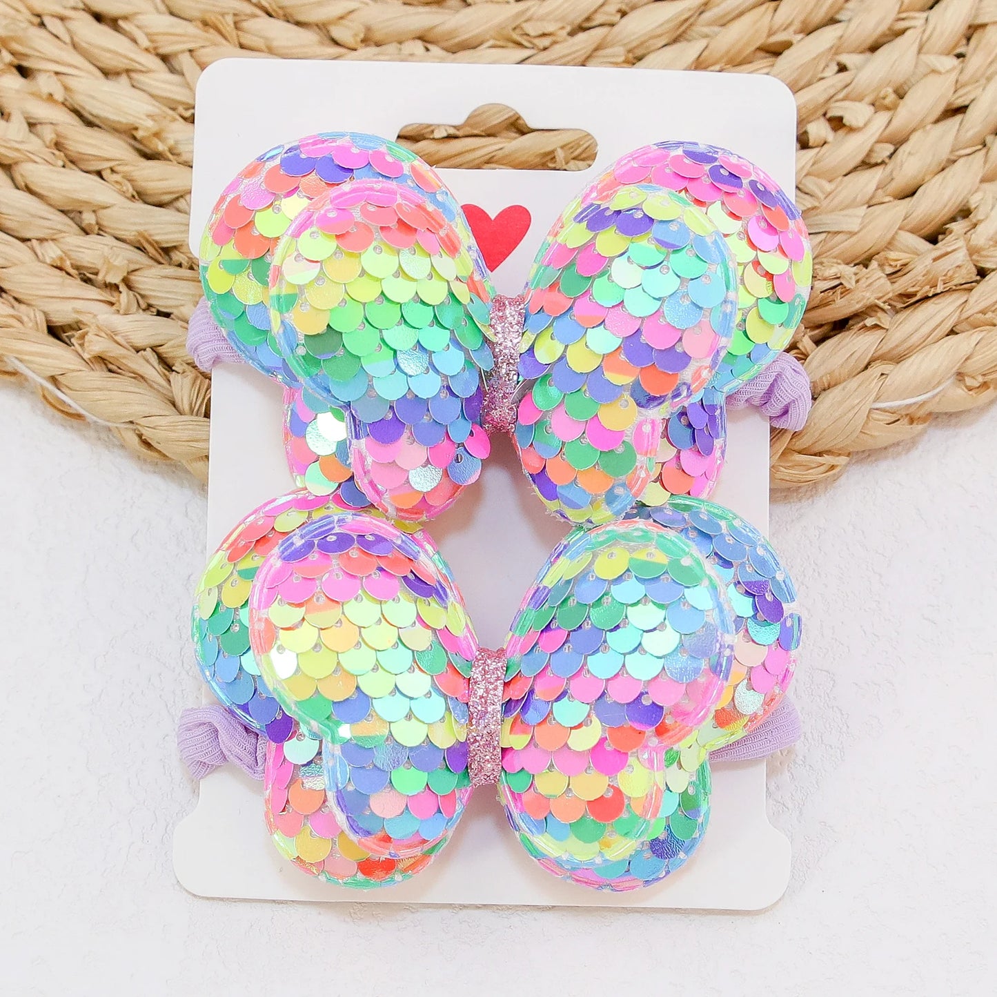 2Pcs Girls Butterfly Bow Hair Ties – Elastic Ponytail Holders