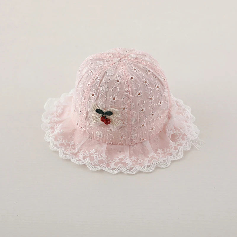 Lace Baby Bucket Hat with Cherry Design – Cotton Summer Sun