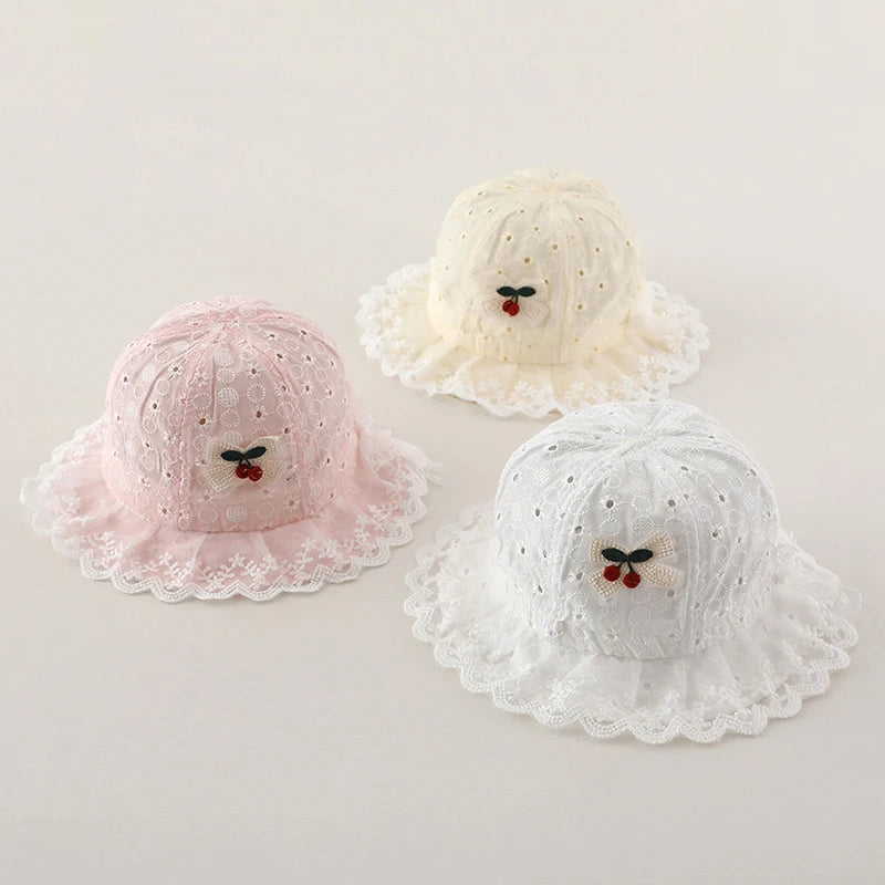 Lace Baby Bucket Hat with Cherry Design – Cotton Summer Sun