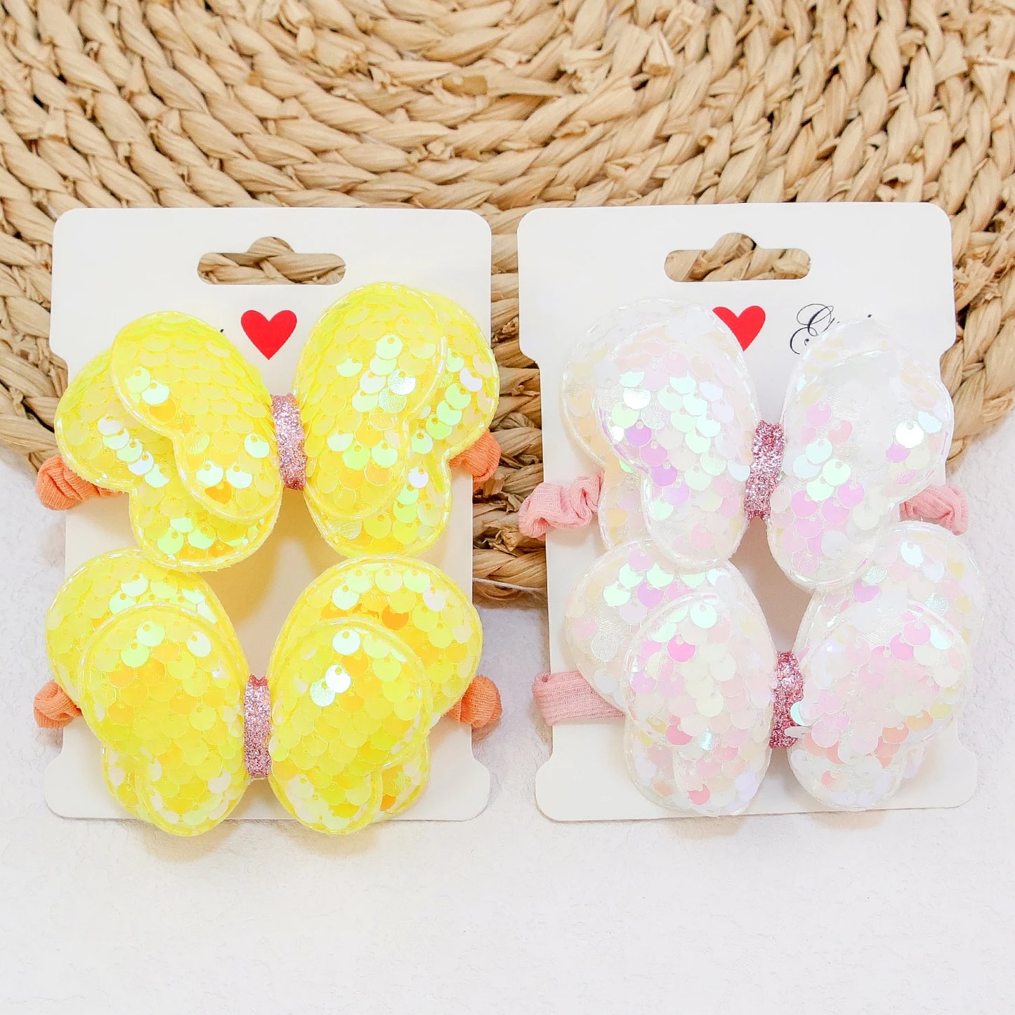 2Pcs Girls Butterfly Bow Hair Ties – Elastic Ponytail Holders