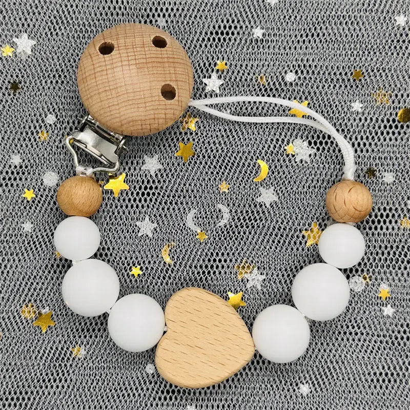 Custom Name DIY Silicone & Wooden Pacifier Clip – Personalized Teether Chain