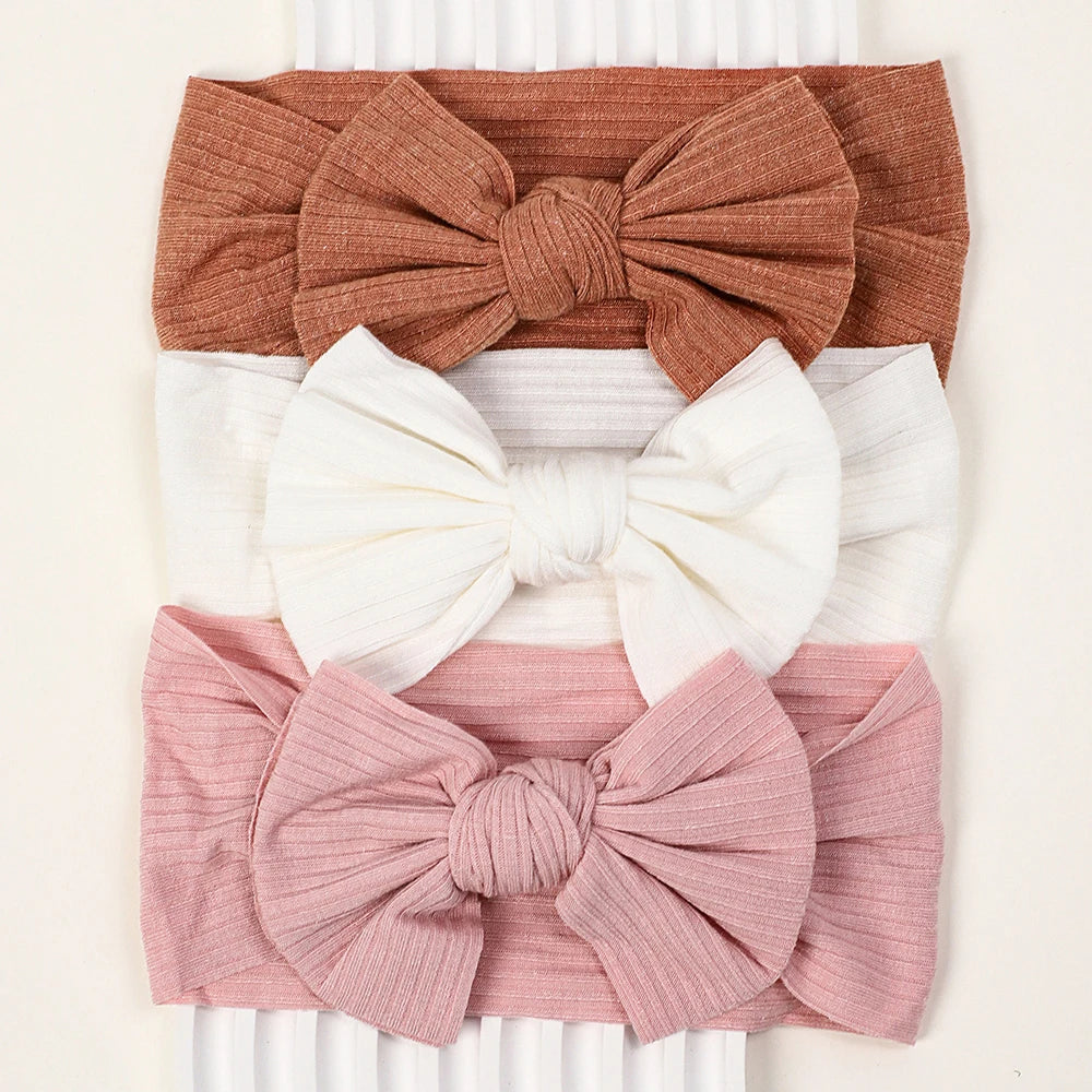 3Pcs Knit Baby Headband Set – Soft Elastic Nylon Bow Headbands