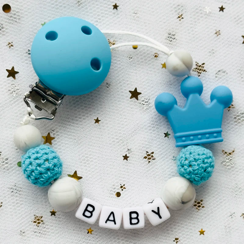 Custom Name Animal Pacifier Clip – Personalized Silicone & Beech Wood Teether Chain