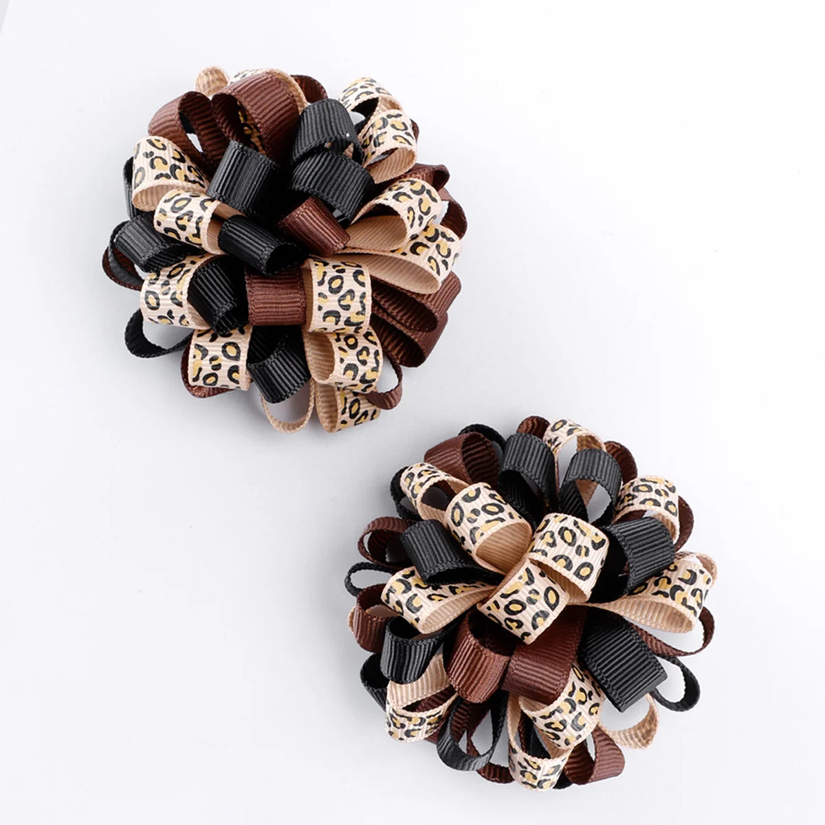 2Pcs Rainbow Hydrangea Flower Hair Clips – Kids Ribbon Ponytail Holders