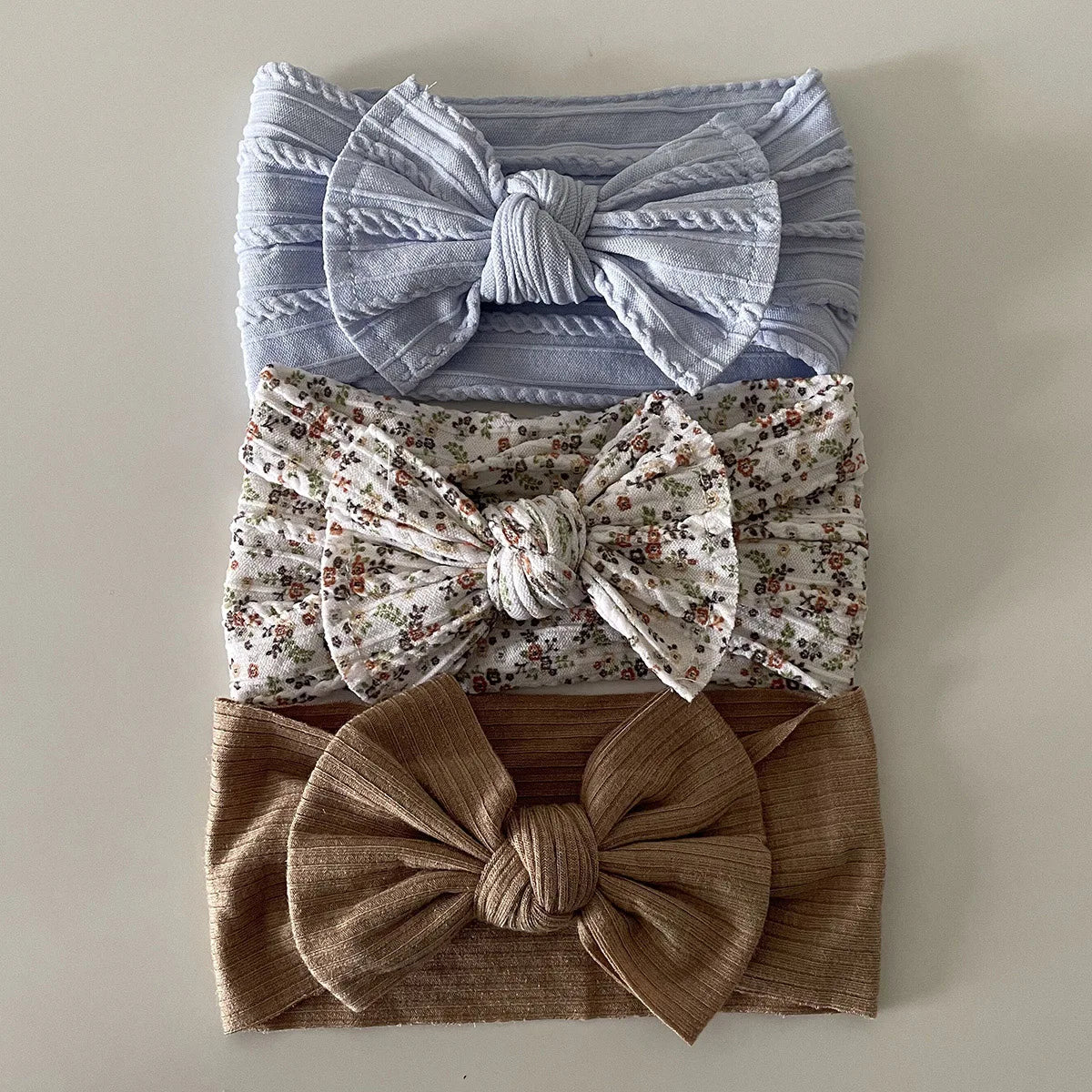 3Pcs Soft Nylon Knot Bow Baby Headbands – Cable Knit Turban Wraps