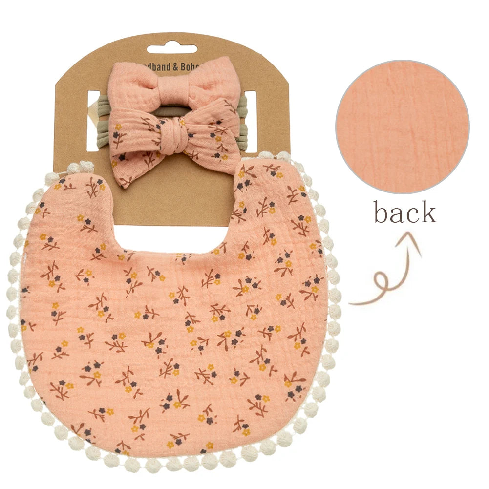 3-Pack Baby Flower Bibs & Bow Headband Set