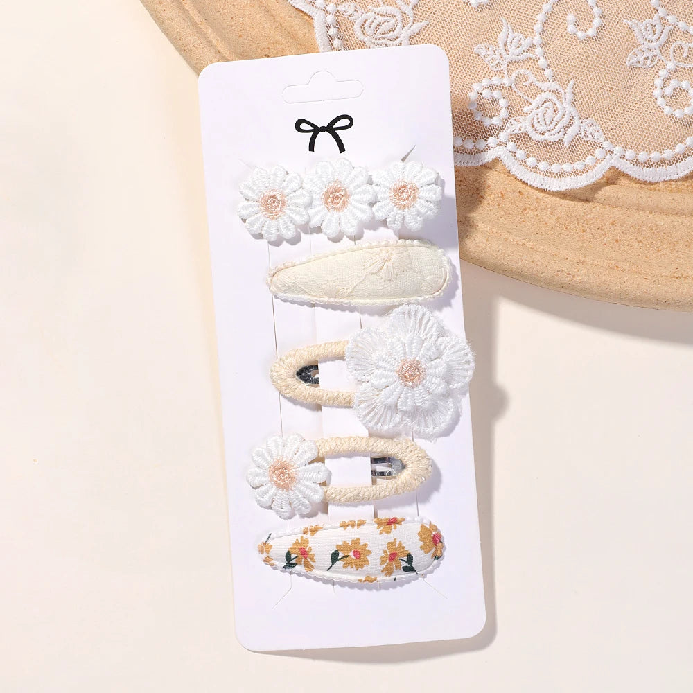 5Pcs Daisy Print BB Hair Clips for Girls – Sweet Style Hair Accessories Set