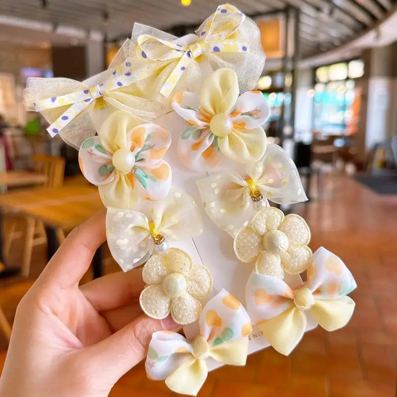 10Pcs/Set Baby Girl Bow Hair Clips – Lace Flower BB Clips