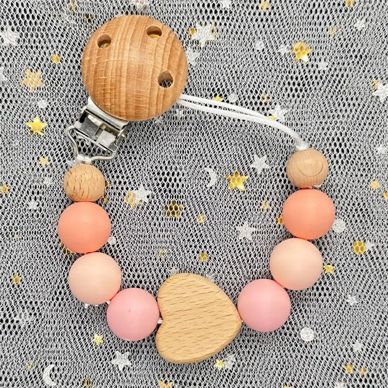 Custom Name DIY Silicone & Wooden Pacifier Clip – Personalized Teether Chain
