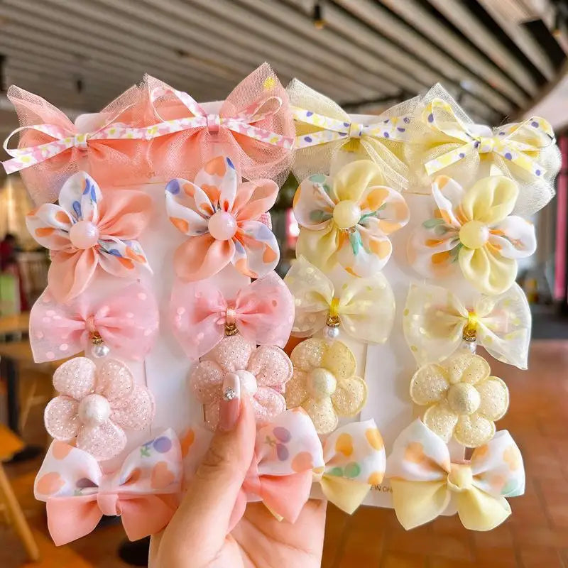 10Pcs/Set Baby Girl Bow Hair Clips – Lace Flower BB Clips