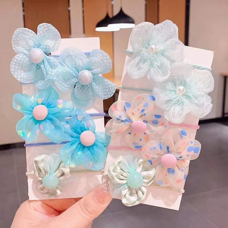 10Pcs Cute Flower Baby Hair Bands – Elastic Lace Hair Ties
