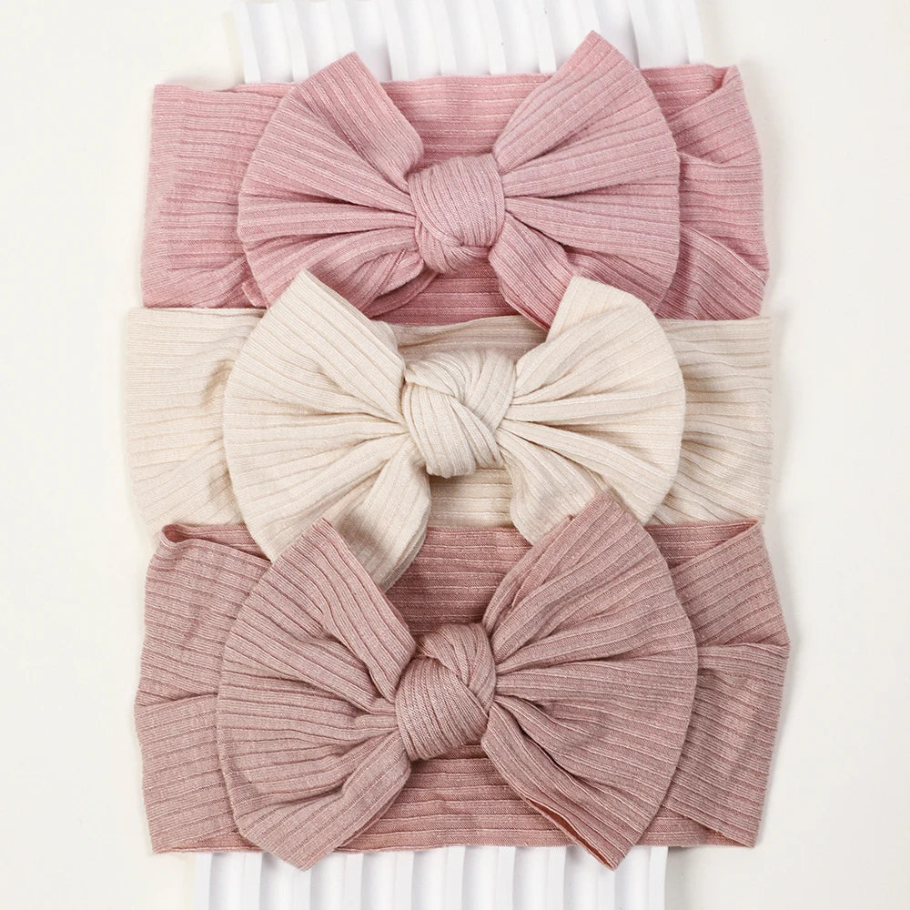 3Pcs Knit Baby Headband Set – Soft Elastic Nylon Bow Headbands