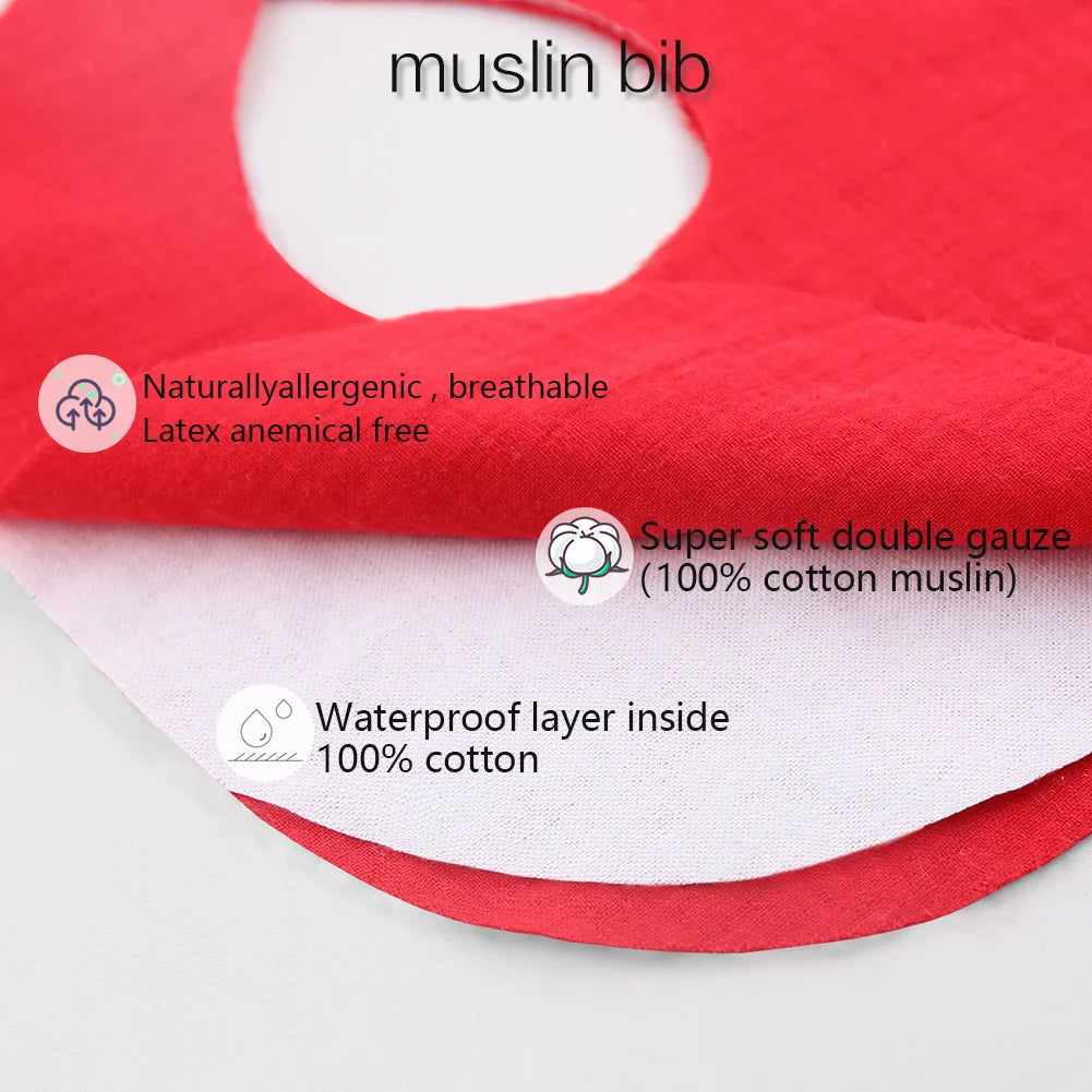 Cotton Muslin Baby Bib Set – Multi-Use Scarf, Headband & Drool Bib with Tassel Trim