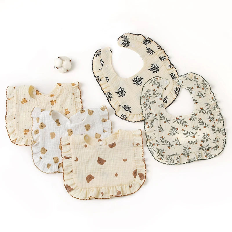 Lightweight Floral Baby Bib ā Soft Cotton Gauze & Towel, Dual-Use Burp Cloth