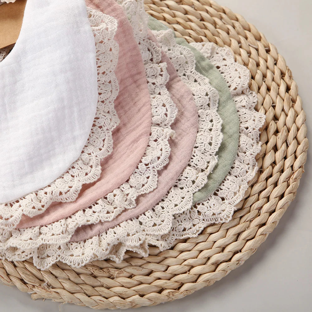 Cotton Muslin Baby Bib Set – Multi-Use Scarf, Headband & Drool Bib with Tassel Trim