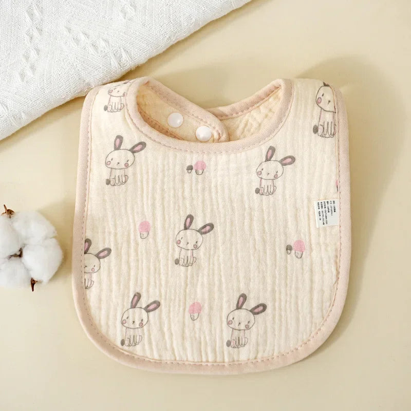 U-Shaped Cotton Baby Bib – Soft Gauze Burp Cloth with Animal Print