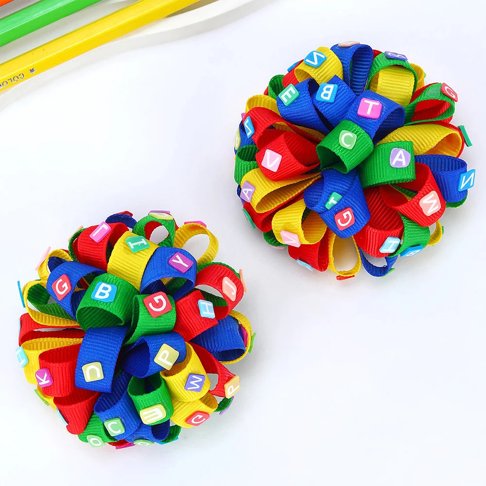 2Pcs Rainbow Hydrangea Flower Hair Clips – Kids Ribbon Ponytail Holders