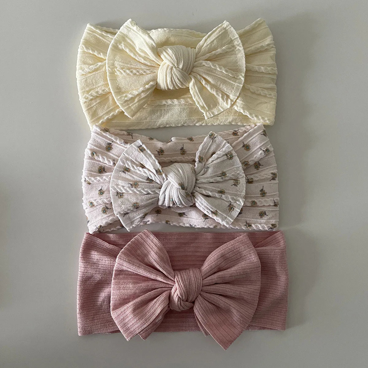 3Pcs Soft Nylon Knot Bow Baby Headbands – Cable Knit Turban Wraps