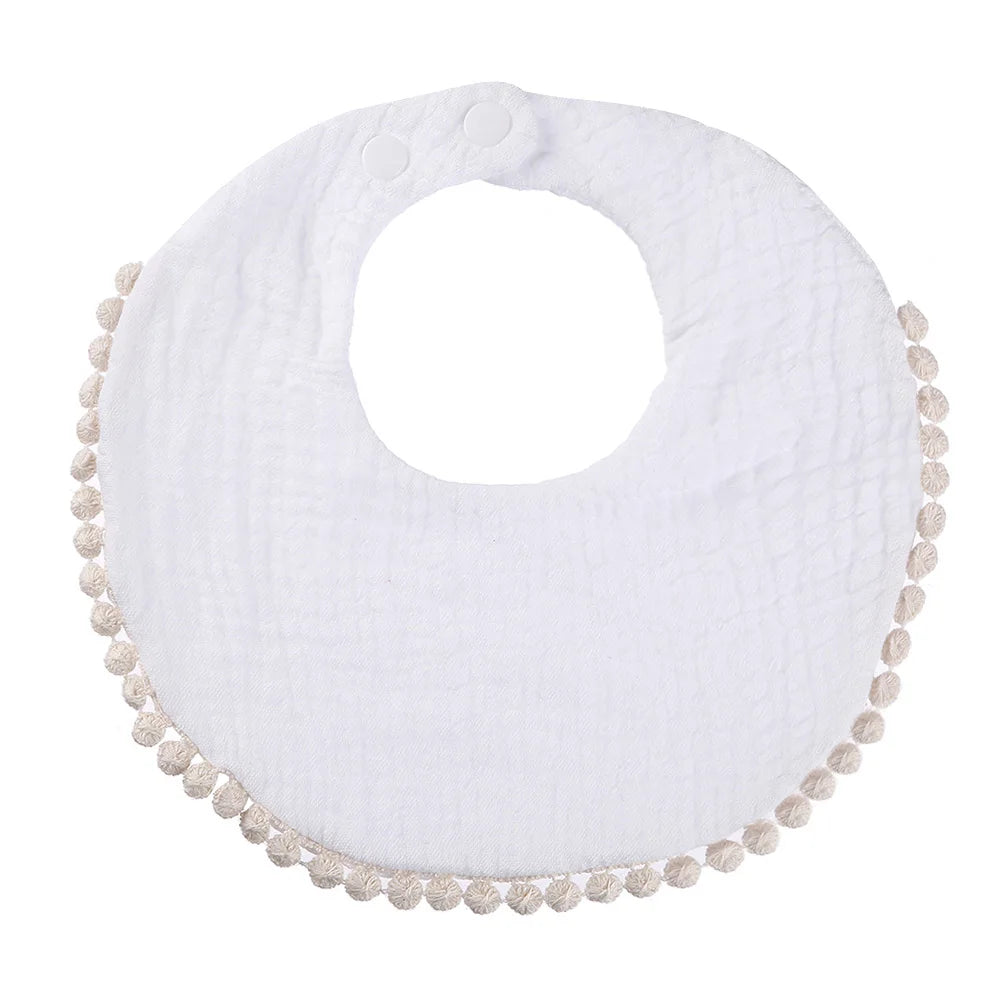 Solid Cotton Gauze Baby Bib – Soft Tassel Bandana Burp Cloth