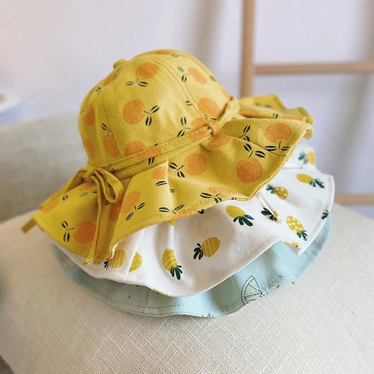 Baby Girl Summer Bucket Hat – Flower & Fruit Print Sun Cap