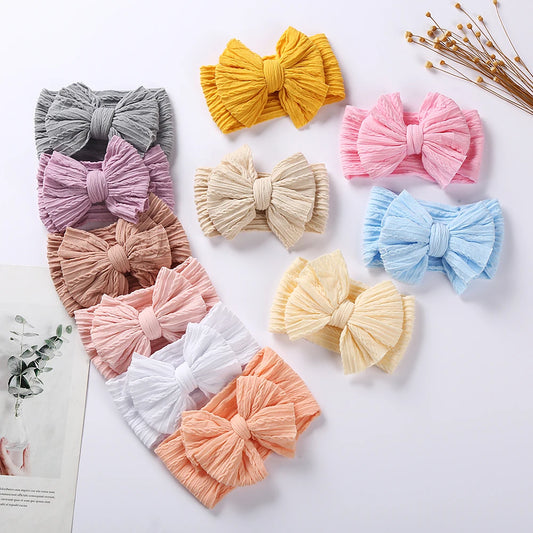 Solid Cable Bow Baby Headband – Soft Stretchy Nylon Turban