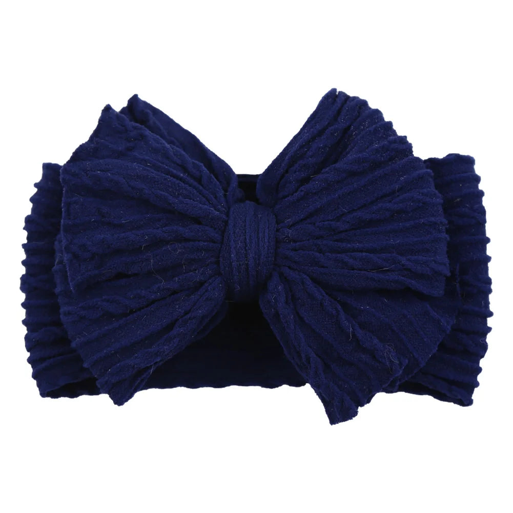 Solid Cable Bow Baby Headband – Soft Stretchy Nylon Turban