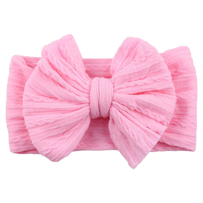 Solid Cable Bow Baby Headband – Soft Stretchy Nylon Turban