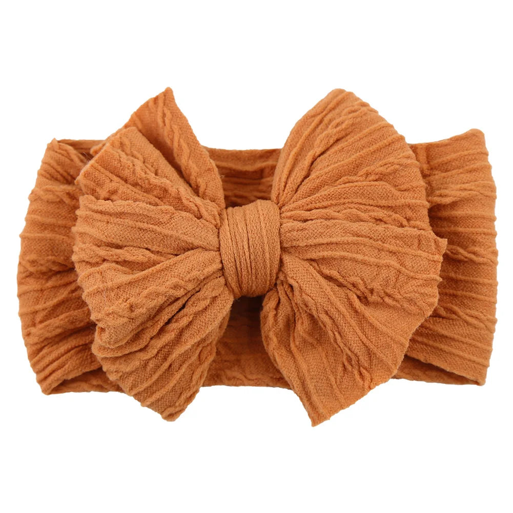 Solid Cable Bow Baby Headband – Soft Stretchy Nylon Turban
