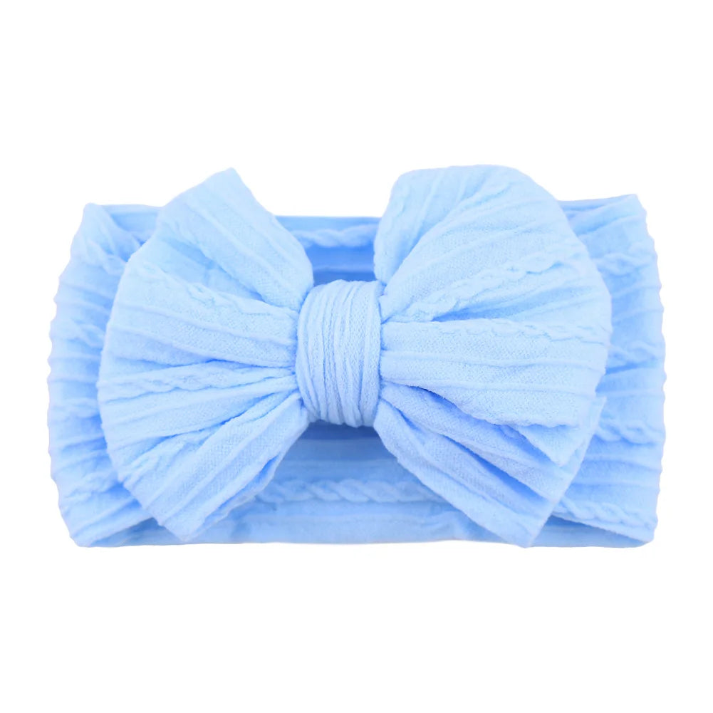 Solid Cable Bow Baby Headband – Soft Stretchy Nylon Turban
