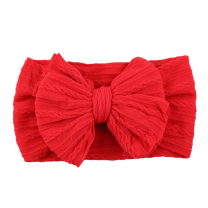 Solid Cable Bow Baby Headband – Soft Stretchy Nylon Turban