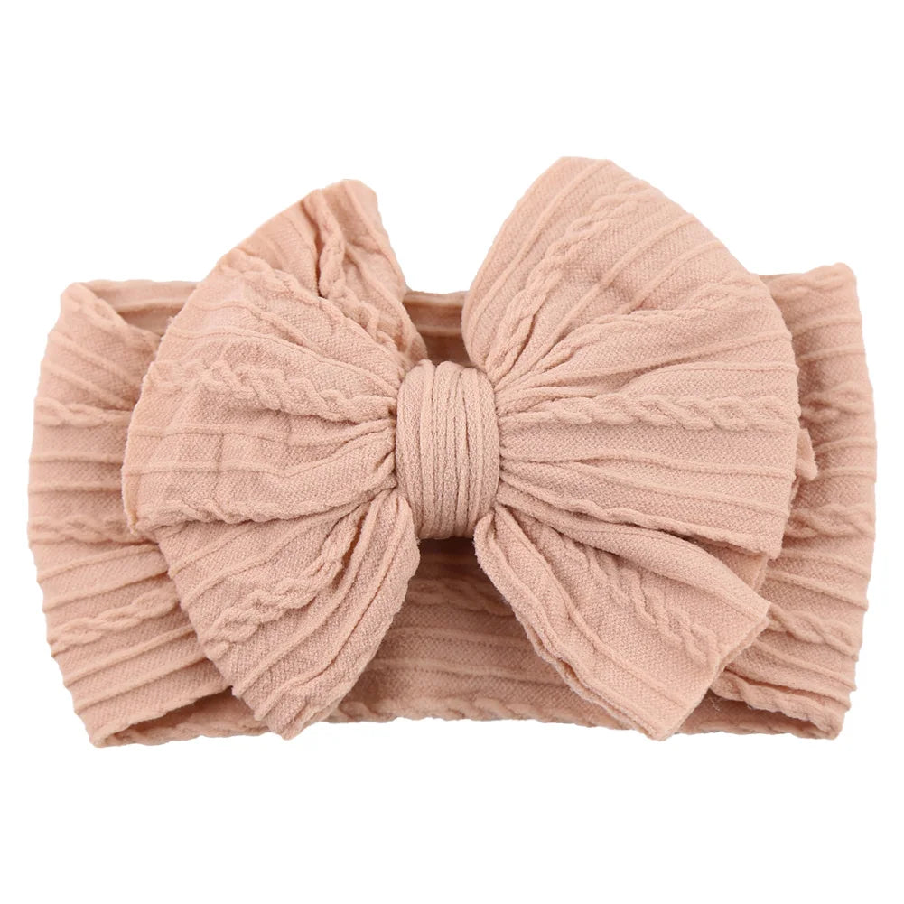 Solid Cable Bow Baby Headband – Soft Stretchy Nylon Turban