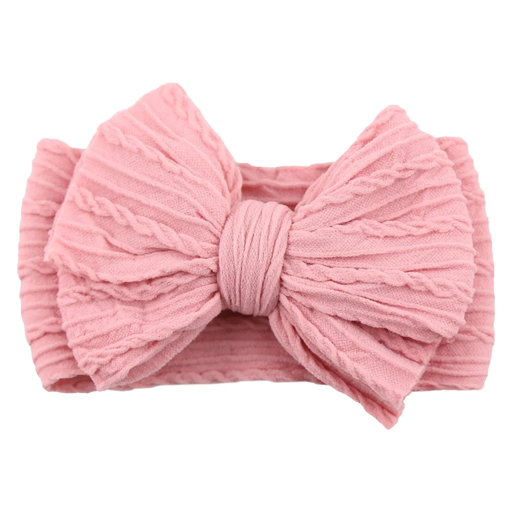 Solid Cable Bow Baby Headband – Soft Stretchy Nylon Turban