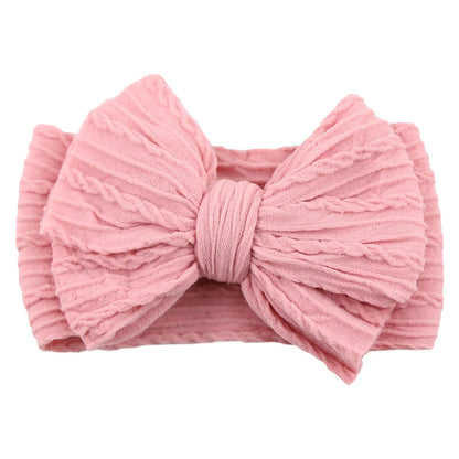 Solid Cable Bow Baby Headband – Soft Stretchy Nylon Turban