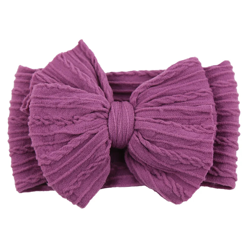 Solid Cable Bow Baby Headband – Soft Stretchy Nylon Turban