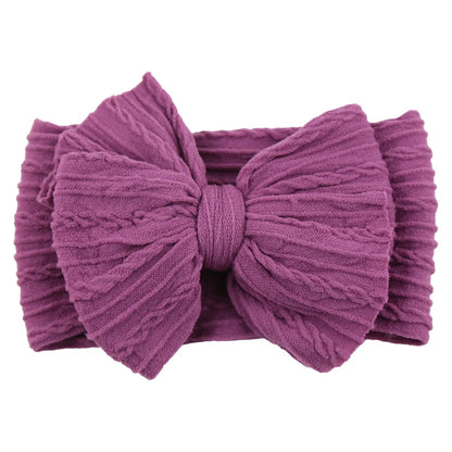 Solid Cable Bow Baby Headband – Soft Stretchy Nylon Turban