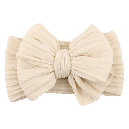 Solid Cable Bow Baby Headband – Soft Stretchy Nylon Turban