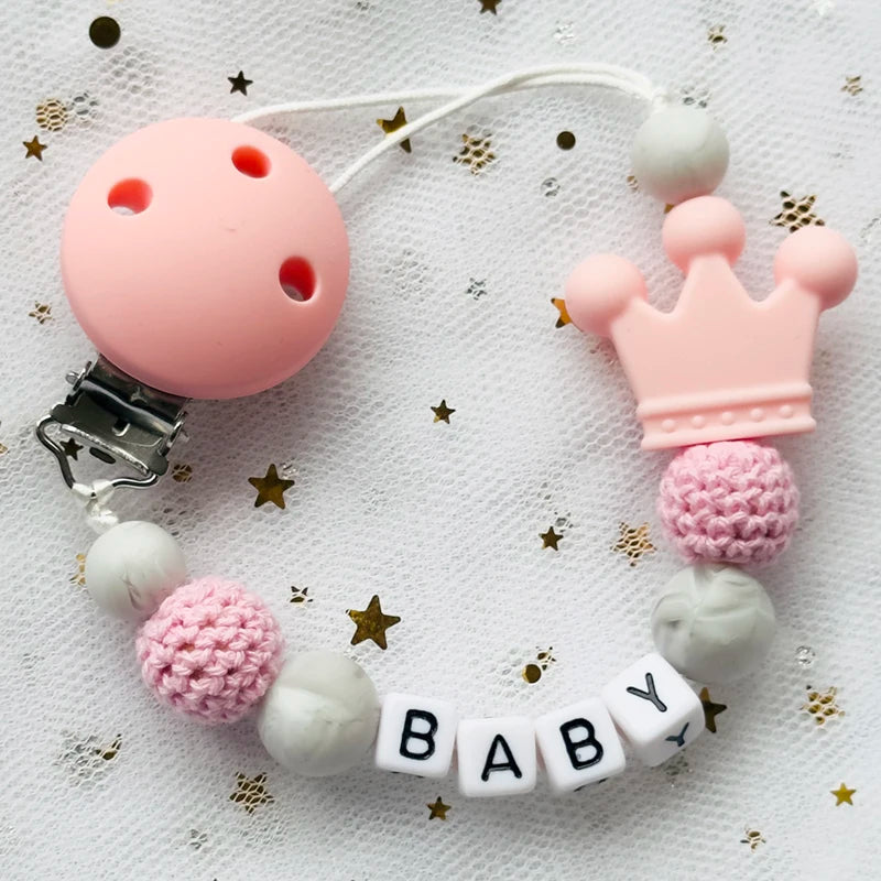 Custom Name Animal Pacifier Clip – Personalized Silicone & Beech Wood Teether Chain