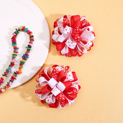 2Pcs Rainbow Hydrangea Flower Hair Clips – Kids Ribbon Ponytail Holders