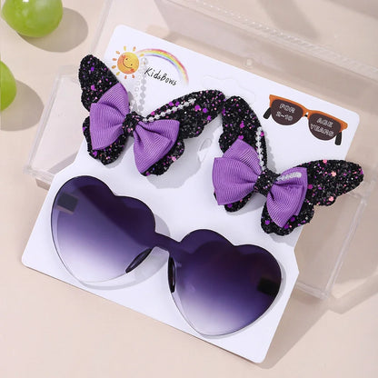 Sparkling Butterfly Hair Clip & Love Glasses Set – Fashion Kids Hair Accessories