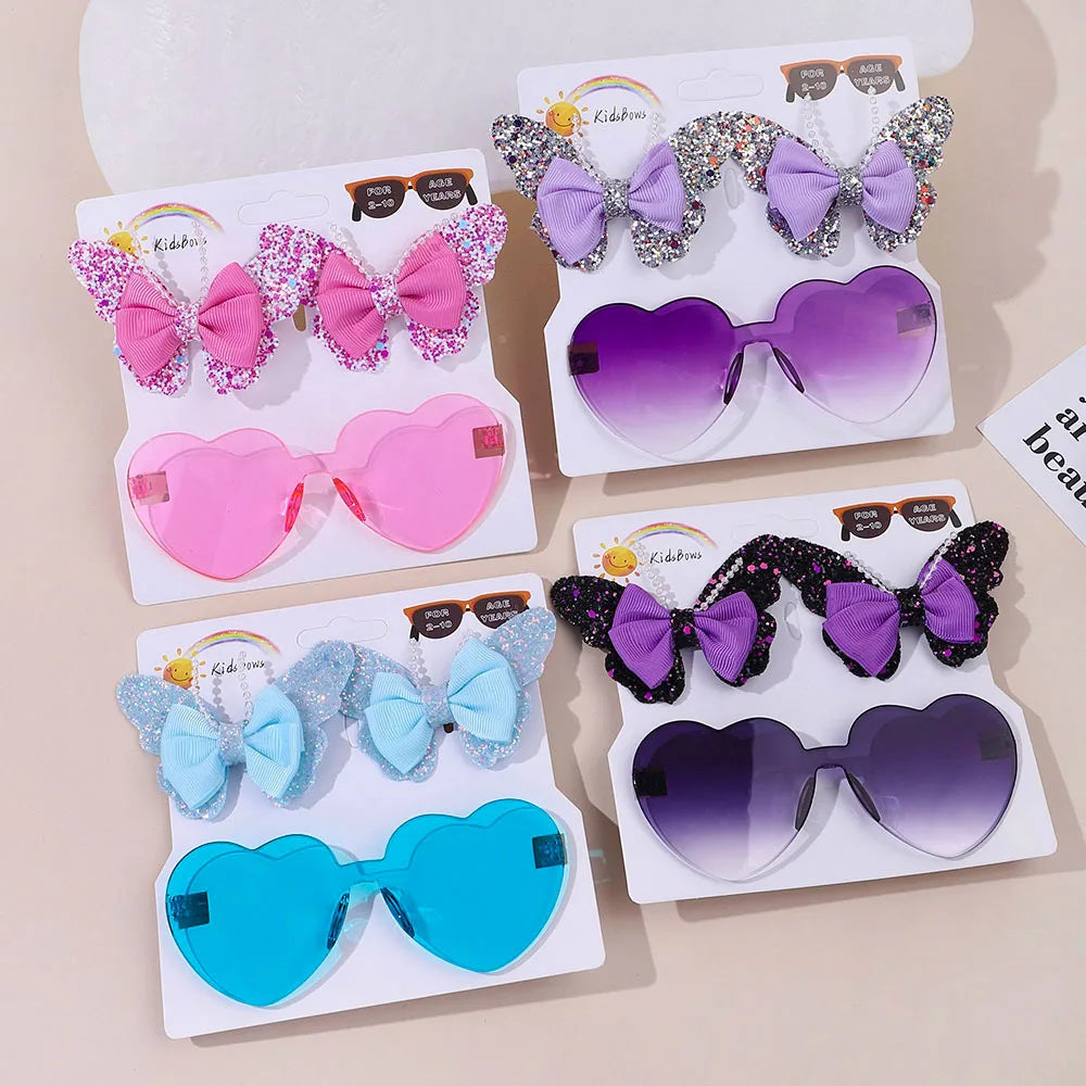 Sparkling Butterfly Hair Clip & Love Glasses Set – Fashion Kids Hair Accessories