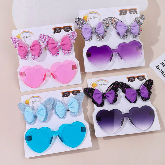 Sparkling Butterfly Hair Clip & Love Glasses Set – Fashion Kids Hair Accessories