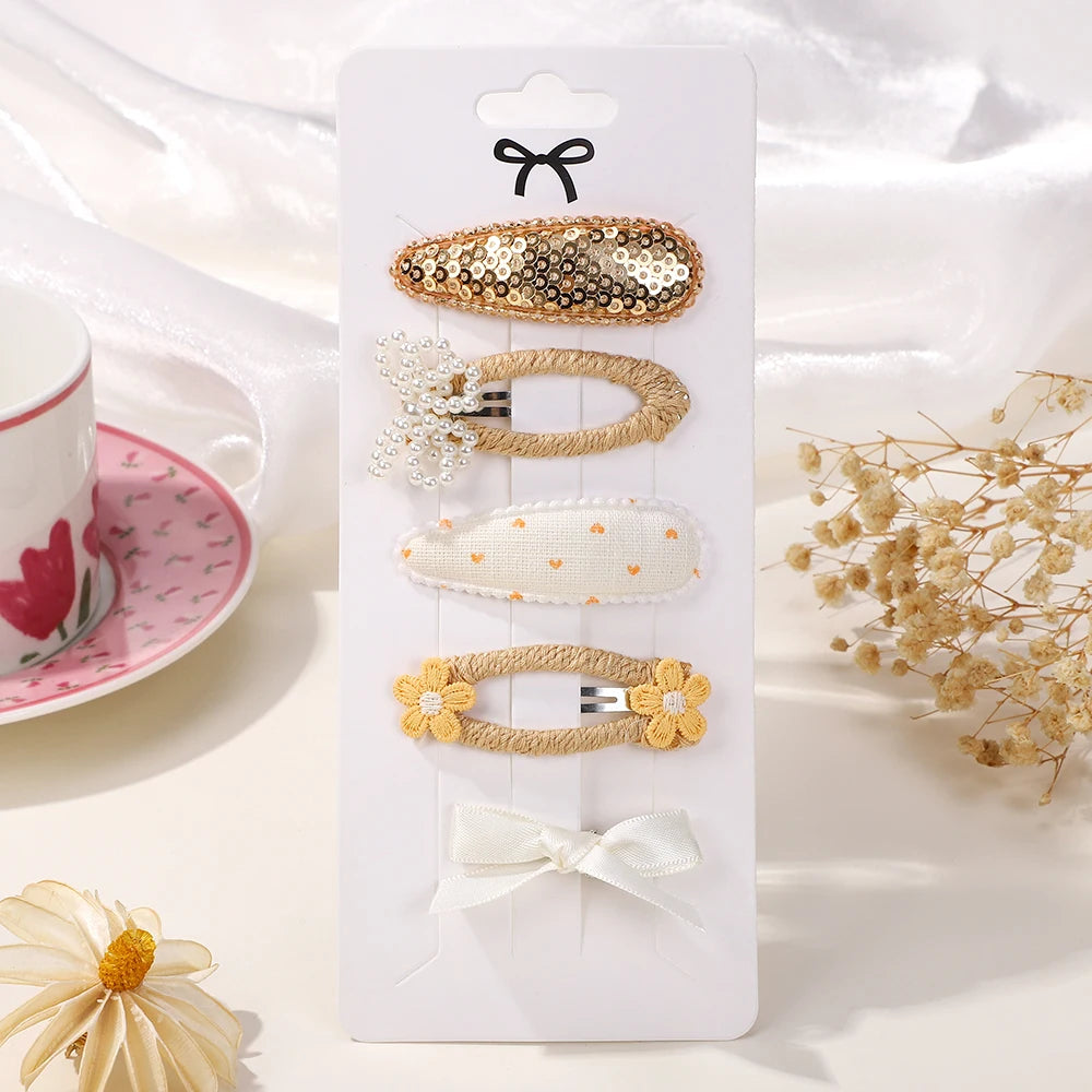 5Pcs Daisy Print BB Hair Clips for Girls – Sweet Style Hair Accessories Set
